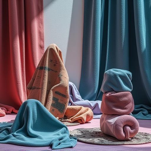 A futuristic display of innovative and technical fabrics showcasing unique properties and textures.