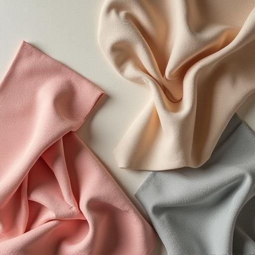 A stylish arrangement of modern apparel fabrics, including textured cottons, linens, and soft wools.