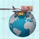 Icon symbolizing global logistics with a globe and airplane